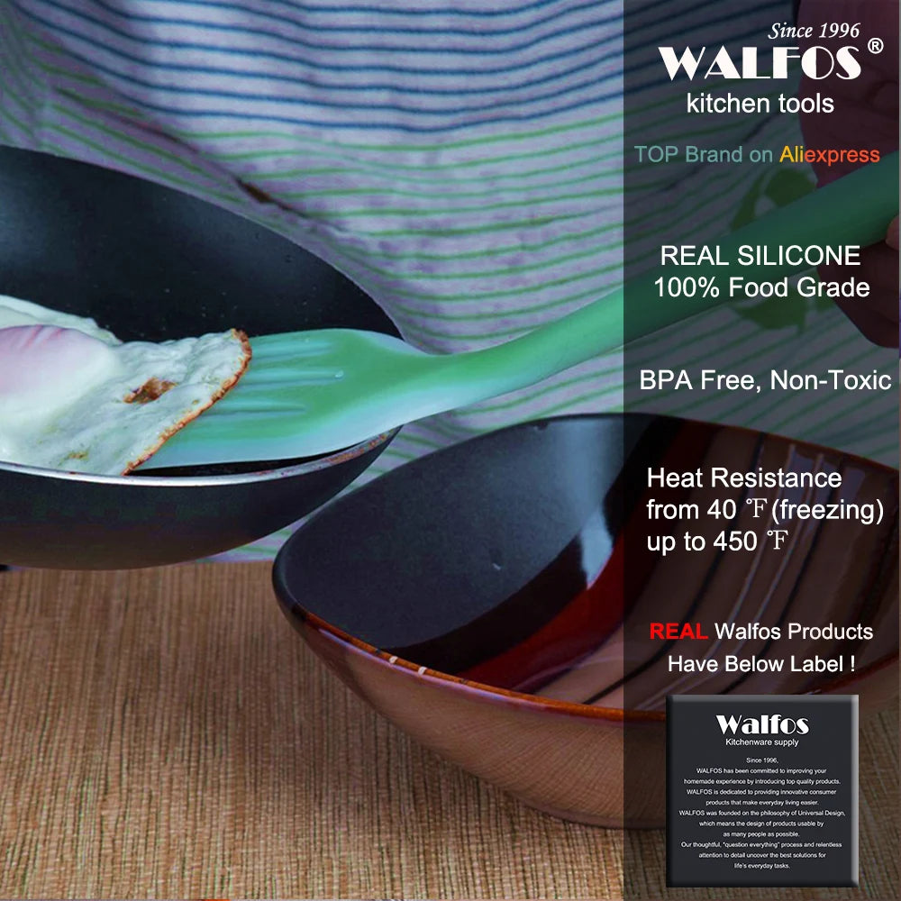 WALFOS Nonstick Silicone Slotted Turner - Flexible Cooking Spatula