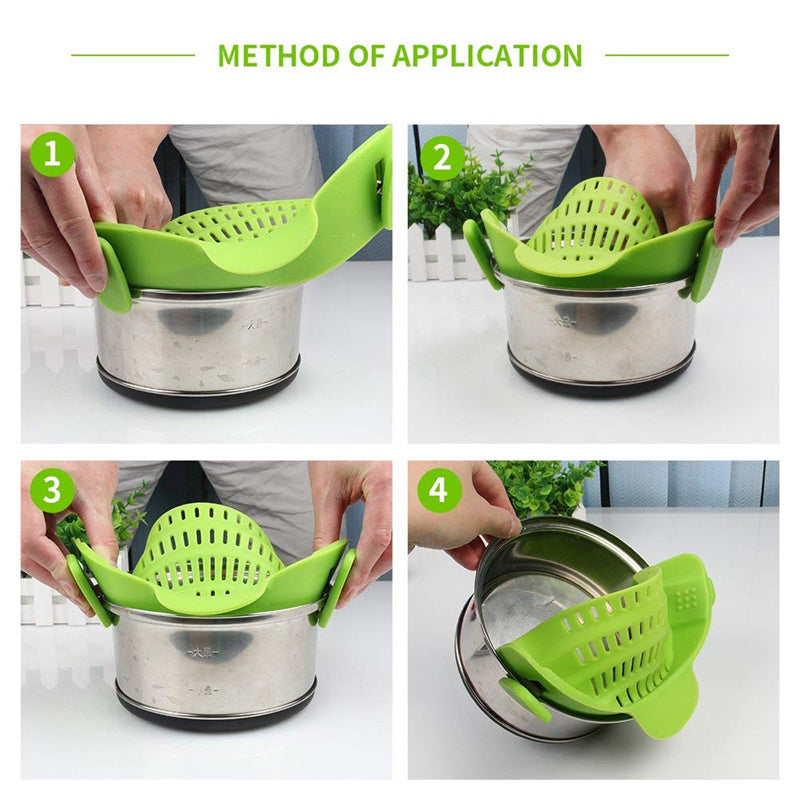 Silicone Clip-on Pan Pot Strainer - Useful Kitchen Gadgets