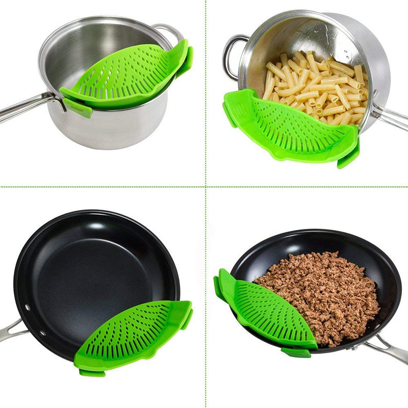 Silicone Clip-on Pan Pot Strainer - Useful Kitchen Gadgets